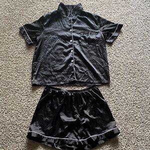 Black Satin Pajama Set